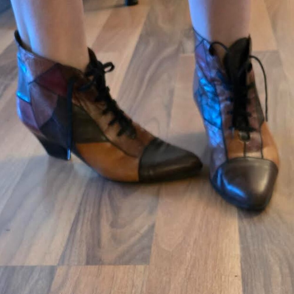 Maripe Vintage Soft Leather Patchwork Heels Retro style, perfect for Autumn!